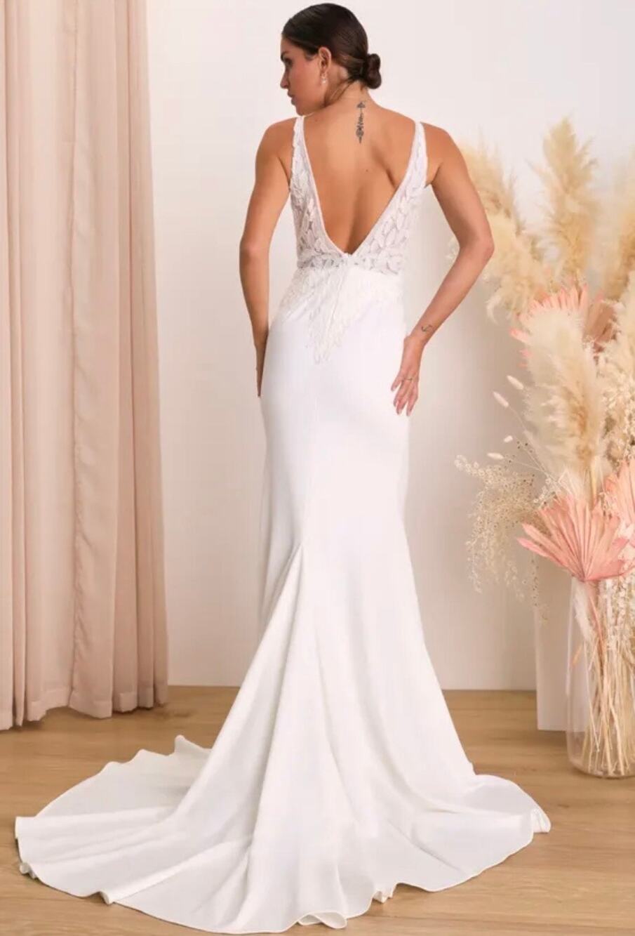 New Lulus Remarkably Romantic White Sheer Mesh Beaded Maxi Dress XS MSRP $258